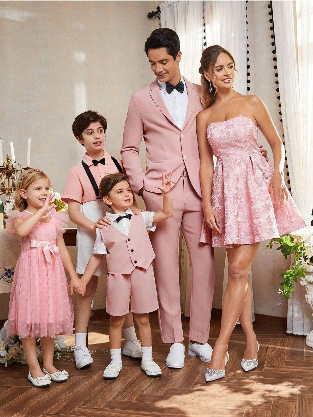 Elegant And Graceful Pink Jacquard Strapless Dress With A-Line Puffy Skirt Rhinestone Ramadan Iftar Dress, Evening Party, Prom Party, Formal Coded Cocktail Dress