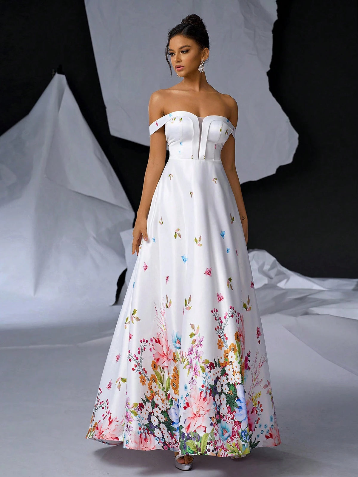 Elegant And Minimalist White Multi-Color Glossy Satin Digital Printing,Suitable For Dating, Single Party, Holiday Season, Graduation Ceremony, Wedding, Activity-Filled Events, And Heavy Parties.