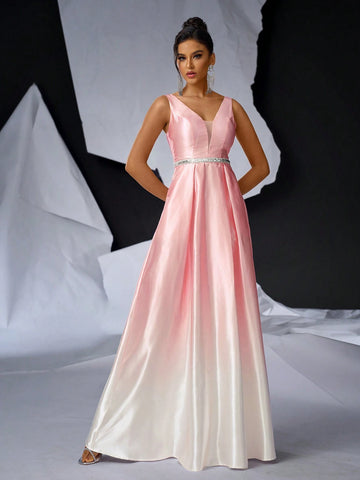 Elegant And Minimalistic Sleeveless V-Neck Dress With Contrast Mesh, High Waist, Perfect For Various Occasions Such As Dates, Parties, Holidays, Graduations, Weddings, And Gala Dinners