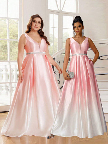 Elegant And Minimalistic Sleeveless V-Neck Dress With Contrast Mesh, High Waist, Perfect For Various Occasions Such As Dates, Parties, Holidays, Graduations, Weddings, And Gala Dinners