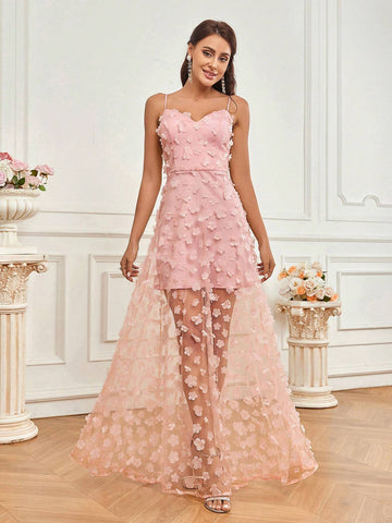 Elegant And Romantic Pink Suspender Skirt Semi-See-Through Small Mother's Day, Music Festival, Ramadan Holiday Banquet Dress Adult Elegant Bridesmaid Dress