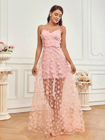 Elegant And Romantic Pink Suspender Skirt Semi-See-Through Small Mother's Day, Music Festival, Ramadan Holiday Banquet Dress Adult Elegant Bridesmaid Dress