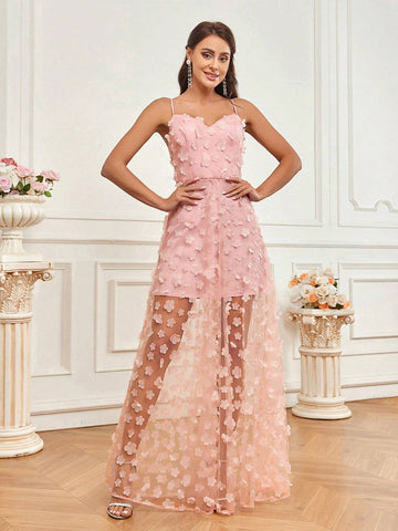 Elegant And Romantic Pink Suspender Skirt Semi-See-Through Small Mother's Day, Music Festival, Ramadan Holiday Banquet Dress Adult Elegant Bridesmaid Dress