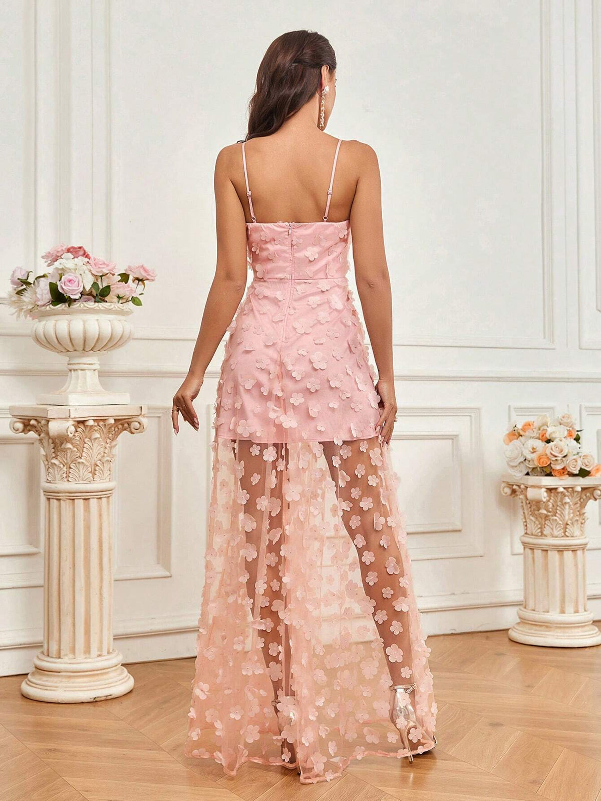 Elegant And Romantic Pink Suspender Skirt Semi-See-Through Small Mother's Day, Music Festival, Ramadan Holiday Banquet Dress Adult Elegant Bridesmaid Dress