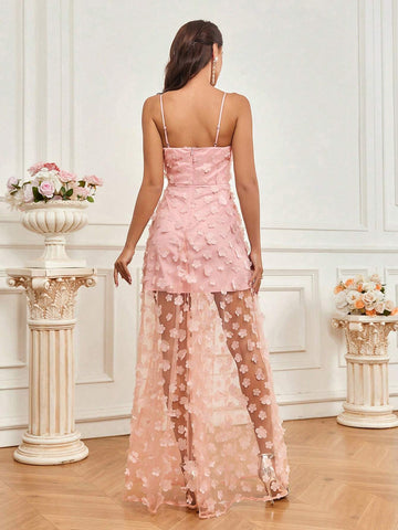 Elegant And Romantic Pink Suspender Skirt Semi-See-Through Small Mother's Day, Music Festival, Ramadan Holiday Banquet Dress Adult Elegant Bridesmaid Dress