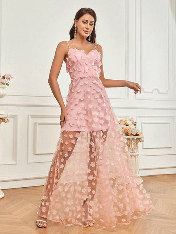 Elegant And Romantic Pink Suspender Skirt Semi-See-Through Small Mother's Day, Music Festival, Ramadan Holiday Banquet Dress Adult Elegant Bridesmaid Dress