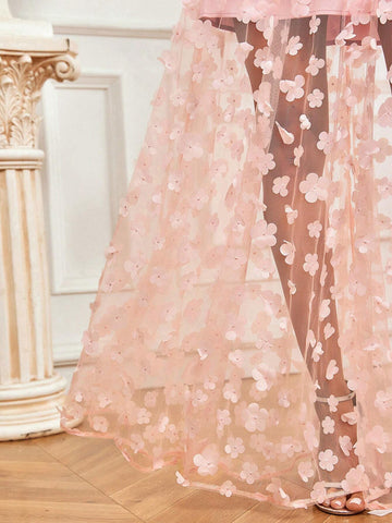 Elegant And Romantic Pink Suspender Skirt Semi-See-Through Small Mother's Day, Music Festival, Ramadan Holiday Banquet Dress Adult Elegant Bridesmaid Dress