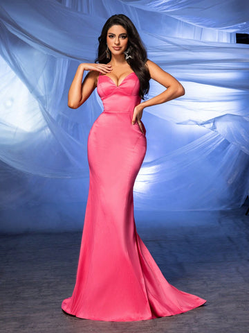 Elegant And Shiny Woven Double Strap Bodice With Tied Back, Dramatic Layered Ruffle Decoration, Bodycon Fit, Floor-Length Mermaid Hem Dress For Graduation, Wedding, Vacation, Evening Party