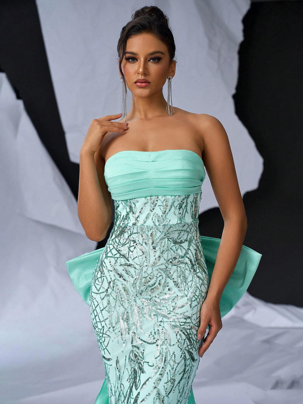 Elegant Atmosphere Green Bustier Bust Cup Gorgeous Beading High Waist Thin And  Two Ways To Wear Dating Single Vacation Party Graduation Wedding Event Heavy Duty Dinner Dresses