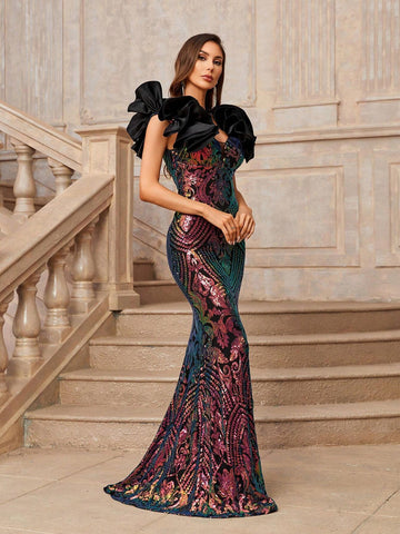 Elegant Atmosphere Multicolor Variegated Luxury Whole Piece Positioning Fine High Waist Slim Slimming Slimming Fishtail Trailing Wedding Wedding Event Event Ramadan Festivals Heavy Dinning Ball Gowns