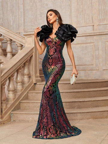 Elegant Atmosphere Multicolor Variegated Luxury Whole Piece Positioning Fine High Waist Slim Slimming Slimming Fishtail Trailing Wedding Wedding Event Event Ramadan Festivals Heavy Dinning Ball Gowns