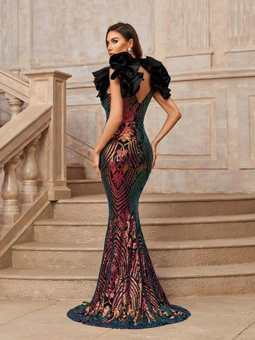 Elegant Atmosphere Multicolor Variegated Luxury Whole Piece Positioning Fine High Waist Slim Slimming Slimming Fishtail Trailing Wedding Wedding Event Event Ramadan Festivals Heavy Dinning Ball Gowns
