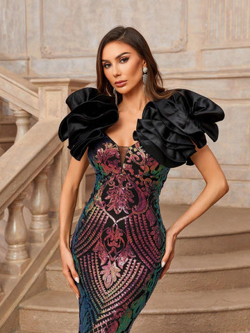 Elegant Atmosphere Multicolor Variegated Luxury Whole Piece Positioning Fine High Waist Slim Slimming Slimming Fishtail Trailing Wedding Wedding Event Event Ramadan Festivals Heavy Dinning Ball Gowns