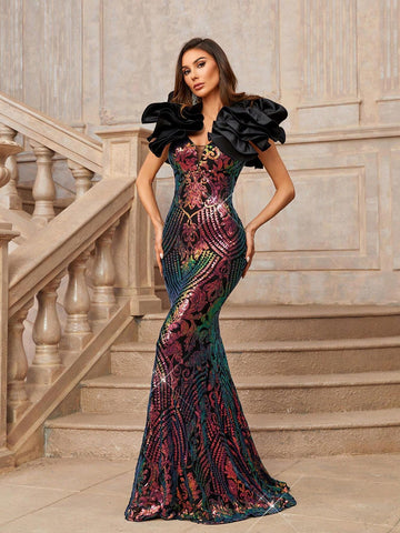 Elegant Atmosphere Multicolor Variegated Luxury Whole Piece Positioning Fine High Waist Slim Slimming Slimming Fishtail Trailing Wedding Wedding Event Event Ramadan Festivals Heavy Dinning Ball Gowns