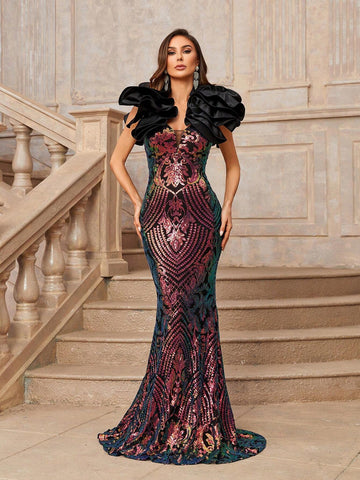 Elegant Atmosphere Multicolor Variegated Luxury Whole Piece Positioning Fine High Waist Slim Slimming Slimming Fishtail Trailing Wedding Wedding Event Event Ramadan Festivals Heavy Dinning Ball Gowns