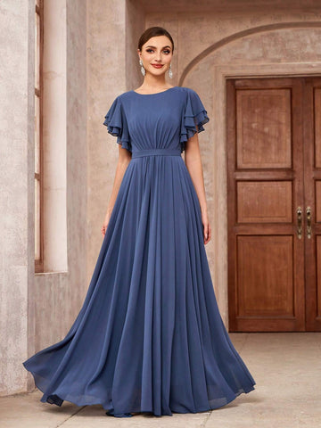 Elegant Chiffon Ruffle Sleeve Bridesmaid Dress