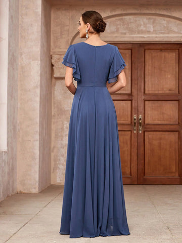 Elegant Chiffon Ruffle Sleeve Bridesmaid Dress