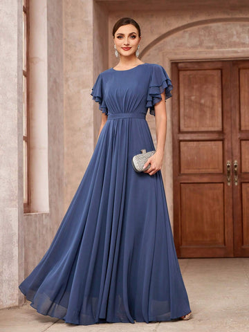 Elegant Chiffon Ruffle Sleeve Bridesmaid Dress