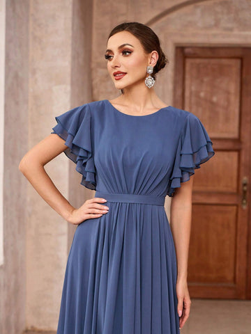 Elegant Chiffon Ruffle Sleeve Bridesmaid Dress