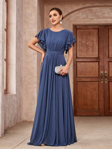 Elegant Chiffon Ruffle Sleeve Bridesmaid Dress