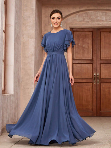 Elegant Chiffon Ruffle Sleeve Bridesmaid Dress