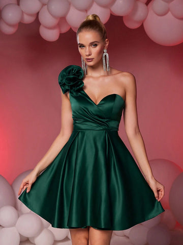 Elegant Floral Embellished Strapless Blue Top With Ruching And Layered Peplum Skirt, Suitable For Graduation, Holiday, Party, Prom