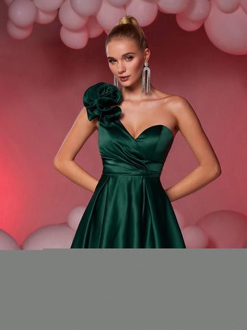 Elegant Floral Embellished Strapless Blue Top With Ruching And Layered Peplum Skirt, Suitable For Graduation, Holiday, Party, Prom