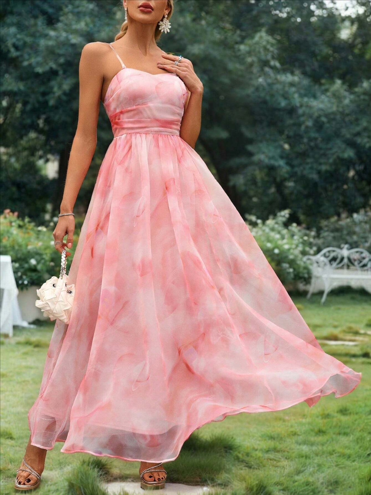 Elegant Floral Print Bridesmaid Dress
