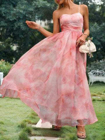 Elegant Floral Print Bridesmaid Dress