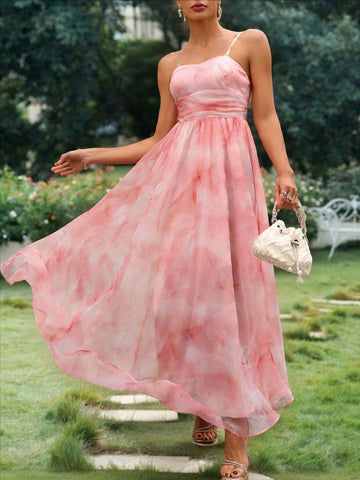 Elegant Floral Print Bridesmaid Dress