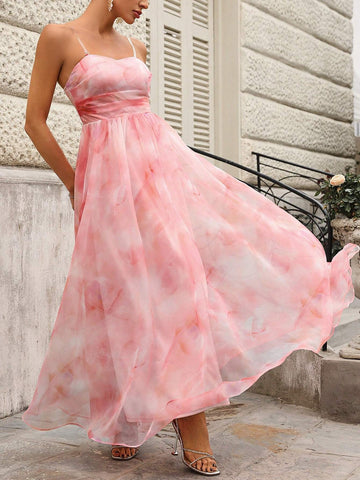 Elegant Floral Print Bridesmaid Dress
