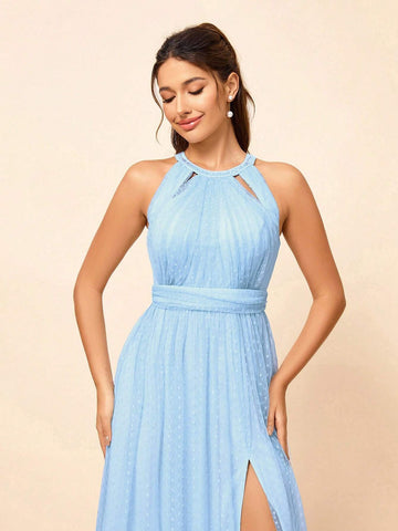 Elegant, Gorgeous And Romantic, Blue Front Neckline, Bead Strip Decoration Design,Suitable For Country Music Festivals, Easter Parties, Weddings Holiday Dresses, Bridesmaid Dresses