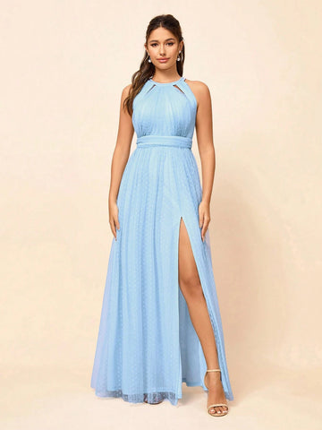 Elegant, Gorgeous And Romantic, Blue Front Neckline, Bead Strip Decoration Design,Suitable For Country Music Festivals, Easter Parties, Weddings Holiday Dresses, Bridesmaid Dresses