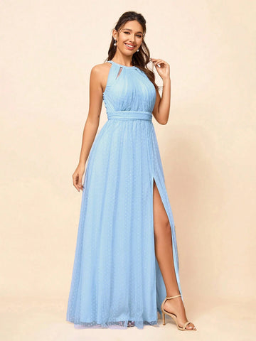 Elegant, Gorgeous And Romantic, Blue Front Neckline, Bead Strip Decoration Design,Suitable For Country Music Festivals, Easter Parties, Weddings Holiday Dresses, Bridesmaid Dresses