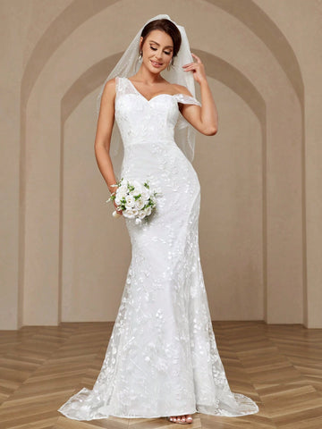 Elegant, Gorgeous And Romantic High-Waisted  Embroidered Lace Details See-Through Inserts Sexy High-Slit Mermaid Tail Skirt Suitable For Parties, Weddings, Festivals, Ramadan Lawn Dresses, Large Floor-Length Wedding Dresses