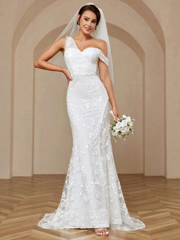 Elegant, Gorgeous And Romantic High-Waisted  Embroidered Lace Details See-Through Inserts Sexy High-Slit Mermaid Tail Skirt Suitable For Parties, Weddings, Festivals, Ramadan Lawn Dresses, Large Floor-Length Wedding Dresses