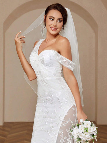 Elegant, Gorgeous And Romantic High-Waisted  Embroidered Lace Details See-Through Inserts Sexy High-Slit Mermaid Tail Skirt Suitable For Parties, Weddings, Festivals, Ramadan Lawn Dresses, Large Floor-Length Wedding Dresses