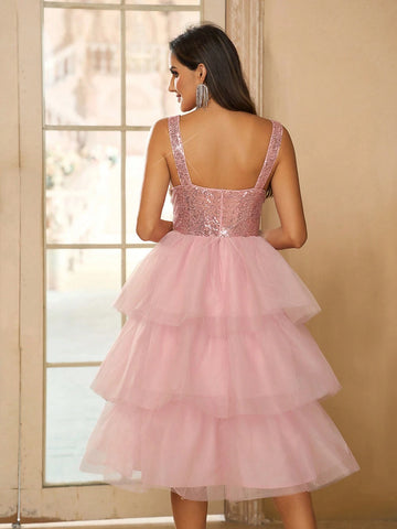 Elegant, Gorgeous, Exquisite, Cute And Charming, Fashionable And Popular Women's  Big Swing Fluffy Princess Style Mid-Length Dress ,  Graduation, Homecoming Party, Tea Party, Date, Cocktail Party