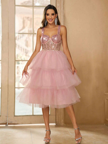 Elegant, Gorgeous, Exquisite, Cute And Charming, Fashionable And Popular Women's  Big Swing Fluffy Princess Style Mid-Length Dress ,  Graduation, Homecoming Party, Tea Party, Date, Cocktail Party