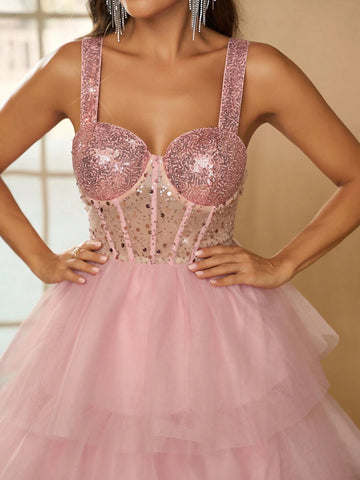 Elegant, Gorgeous, Exquisite, Cute And Charming, Fashionable And Popular Women's  Big Swing Fluffy Princess Style Mid-Length Dress ,  Graduation, Homecoming Party, Tea Party, Date, Cocktail Party