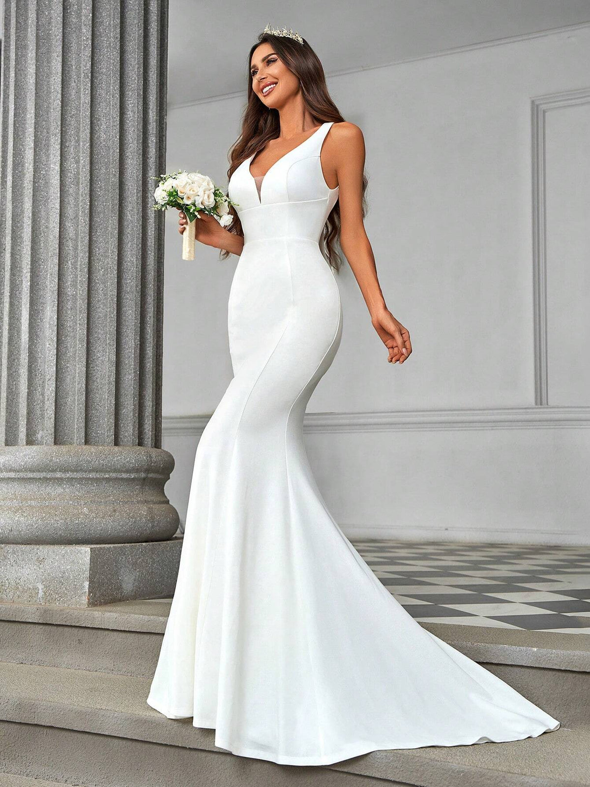 Elegant, Gorgeous, Romantic, Sexy, Bow Decorated Fish Tail Wedding Dress With Ultra-Long Train