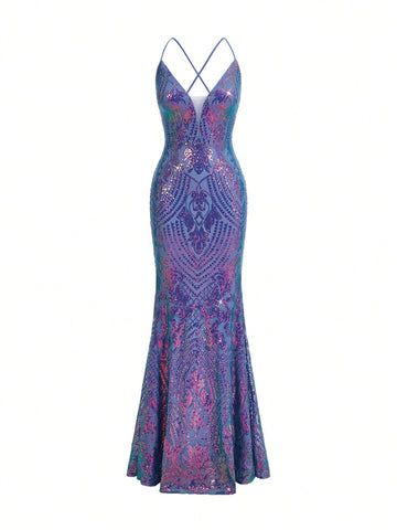 Elegant, Gorgeous, Sexy, Charming, Exquisite And Fashionable Woman,  Back Strap Design, Backless Glitter, Homecoming, Graduation Season, Prom, Formal Party, Parent-Child Dress