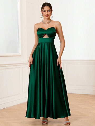 Elegant Hollow Out Satin Bridesmaid Dress