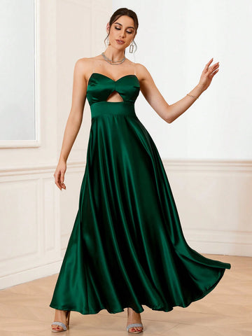 Elegant Hollow Out Satin Bridesmaid Dress