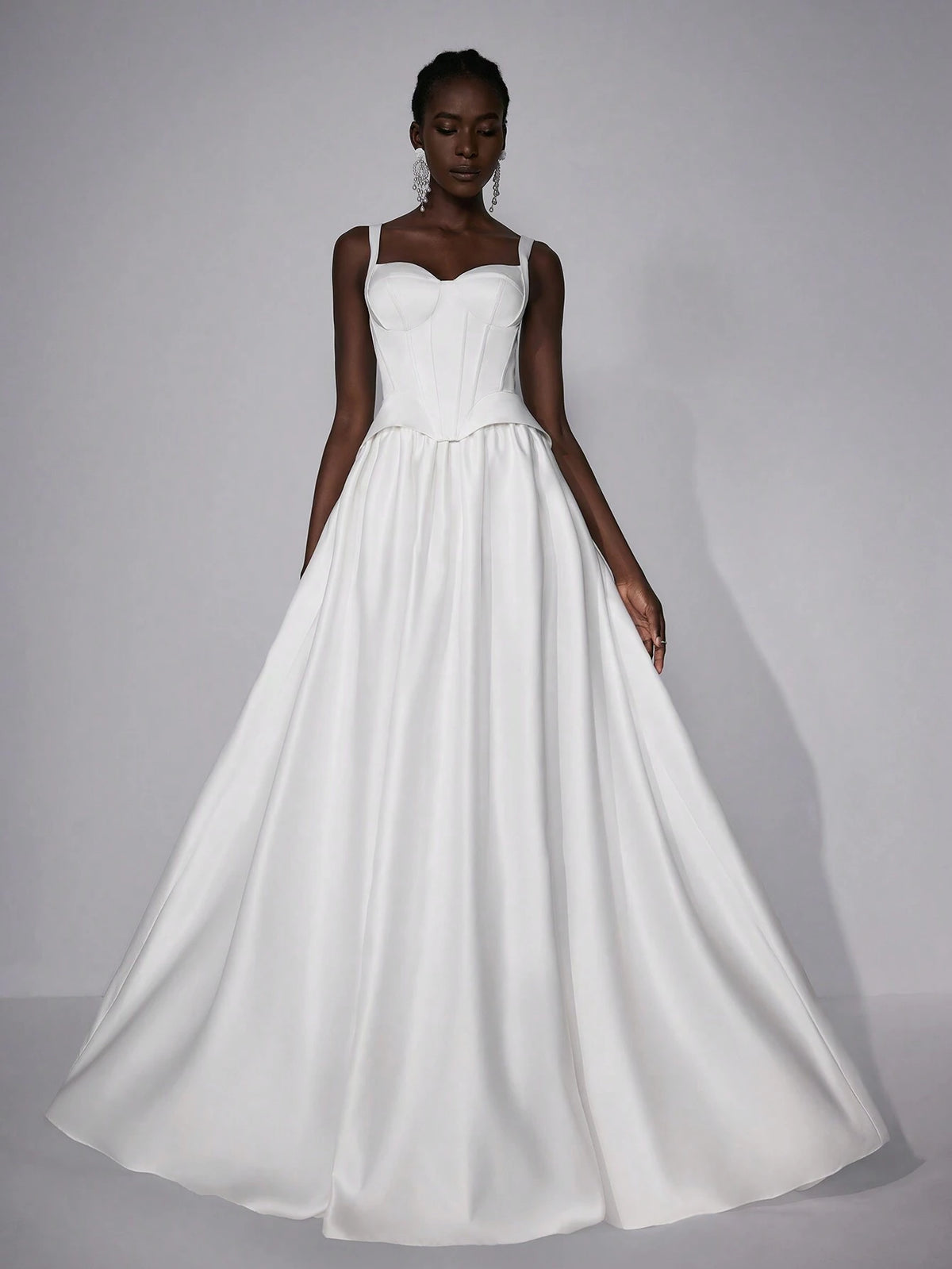 Elegant Luxurious Satin High Waist Slim Fit Pleated Maxi Long Ball Gown Dress, Suitable For Weddings, Parties And Formal Occasions