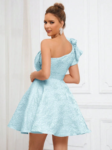 Elegant Luxury Romantic Cute Soft Charming Exquisite Fashion Women's Pink 3D Jacquard Asymmetric Ruched Front Gathered Bust High Waist A-Line Hem Wedding Guest Party Graduation Prom Cocktail Dress