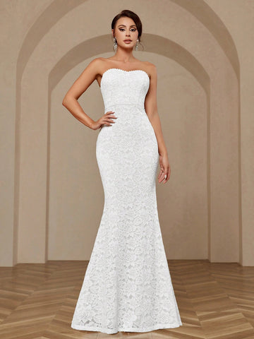 Elegant, Noble, Simple And Atmospheric White Sexy Stretch Lace Glossy Satin Exaggerated Double Layer Three-Dimensional Ruffled Sleeves Large Backless Detachable Large Bow Extra Large Hem Trailing Wedding Dress