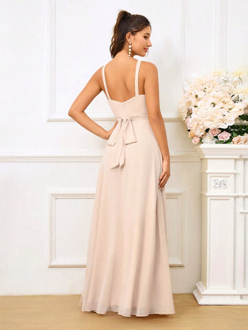 Elegant Pleated Side Slit A-Line Bridesmaid Dress