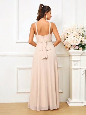 Elegant Pleated Side Slit A-Line Bridesmaid Dress