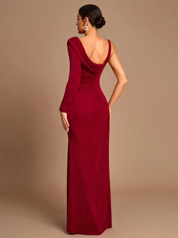Embroidered Three-Dimensional Floral Purple Dress Is Slim And Elegant, Sequined Three-Quarter Sleeve Dress For Women, Suitable For Wedding Parties And Toasting Grand Occasions, Can Be Worn In All Seasons